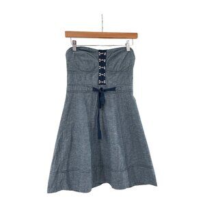 Guess Denim Strapless Smocked Back Dress S Blue 100% Cotton Coquette